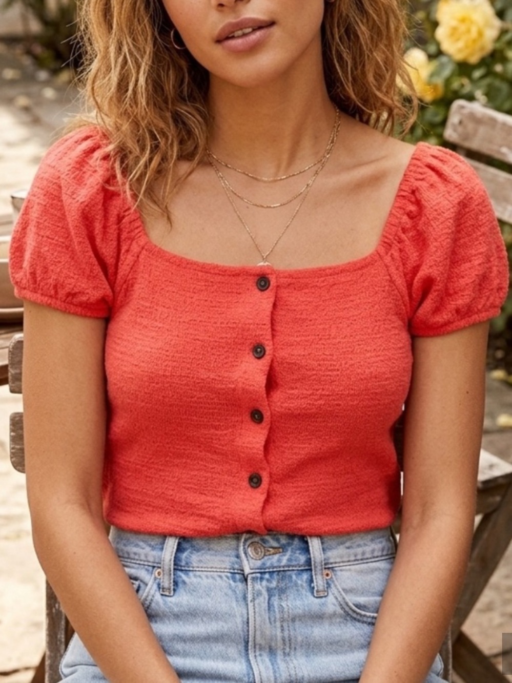 Madewell | Texture & Thread Tweed Button Down Cotton Blouse Heirloom Rose Red - Picture 7 of 9
